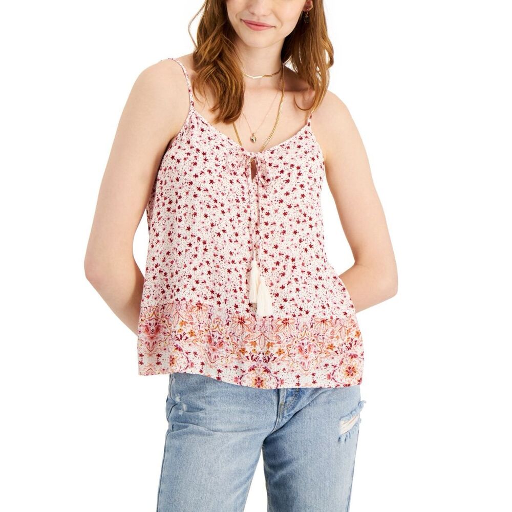 Hippie Rose Juniors' Printed Tiered Camisole - Cream Combo Size M